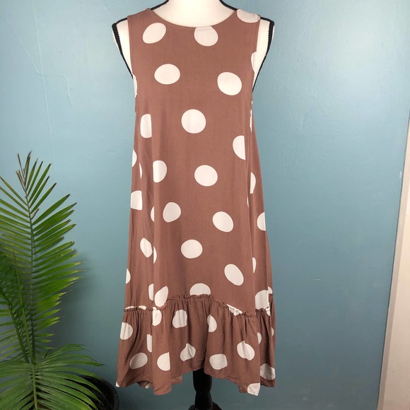 LOFT Brown Polka Dot Dress Drop Waist XS - Picture 2 of 13